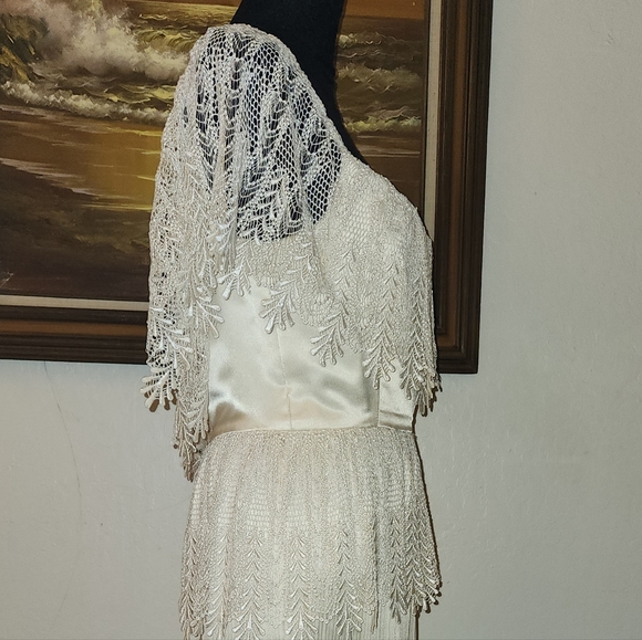 Vintage Ivory Embroidered Fringe Maxi Dress by Lee Jordan - Picture 11 of 16